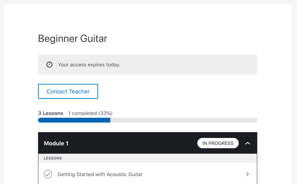 Sensei can show your students when their course’s access is about to expire.